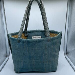 Vintage Annabel Ingall Australia Raffia Straw Tote Blue Small Made In Madagascar